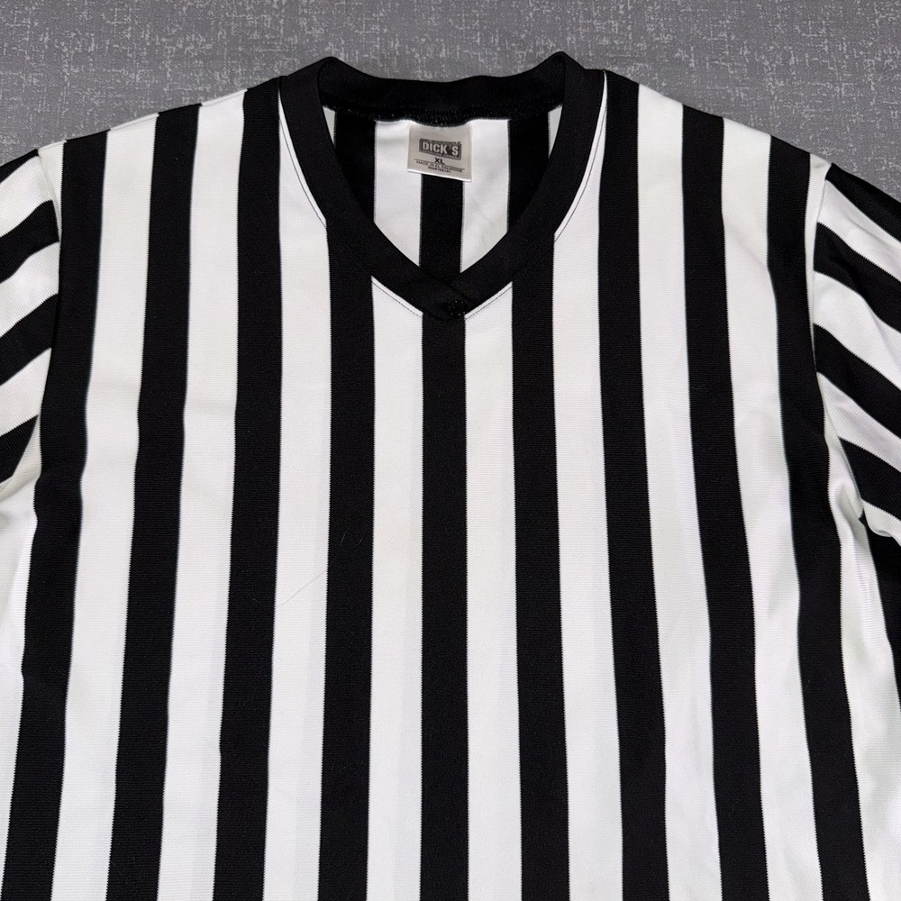 Dick's Sporting Goods Shirt Mens XL Black White Stripe Referee V Neck Jersey - Picture 3 of 8
